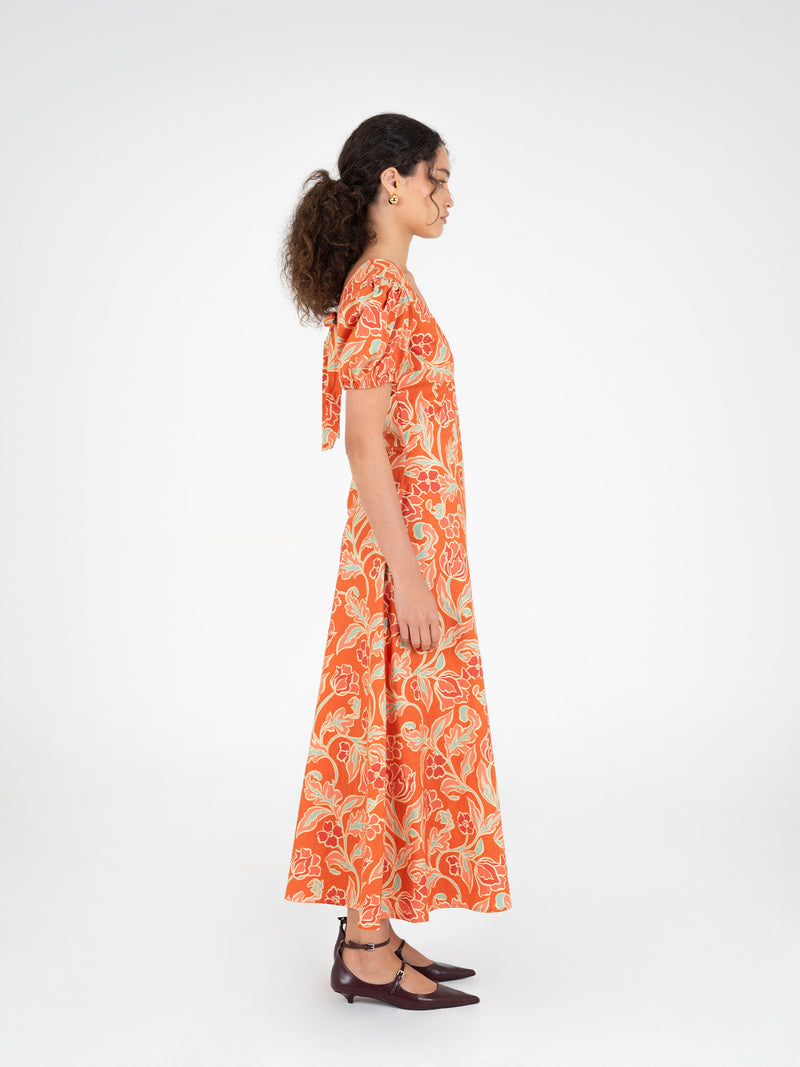 Eros Orange Floral Print Dress vestidos
