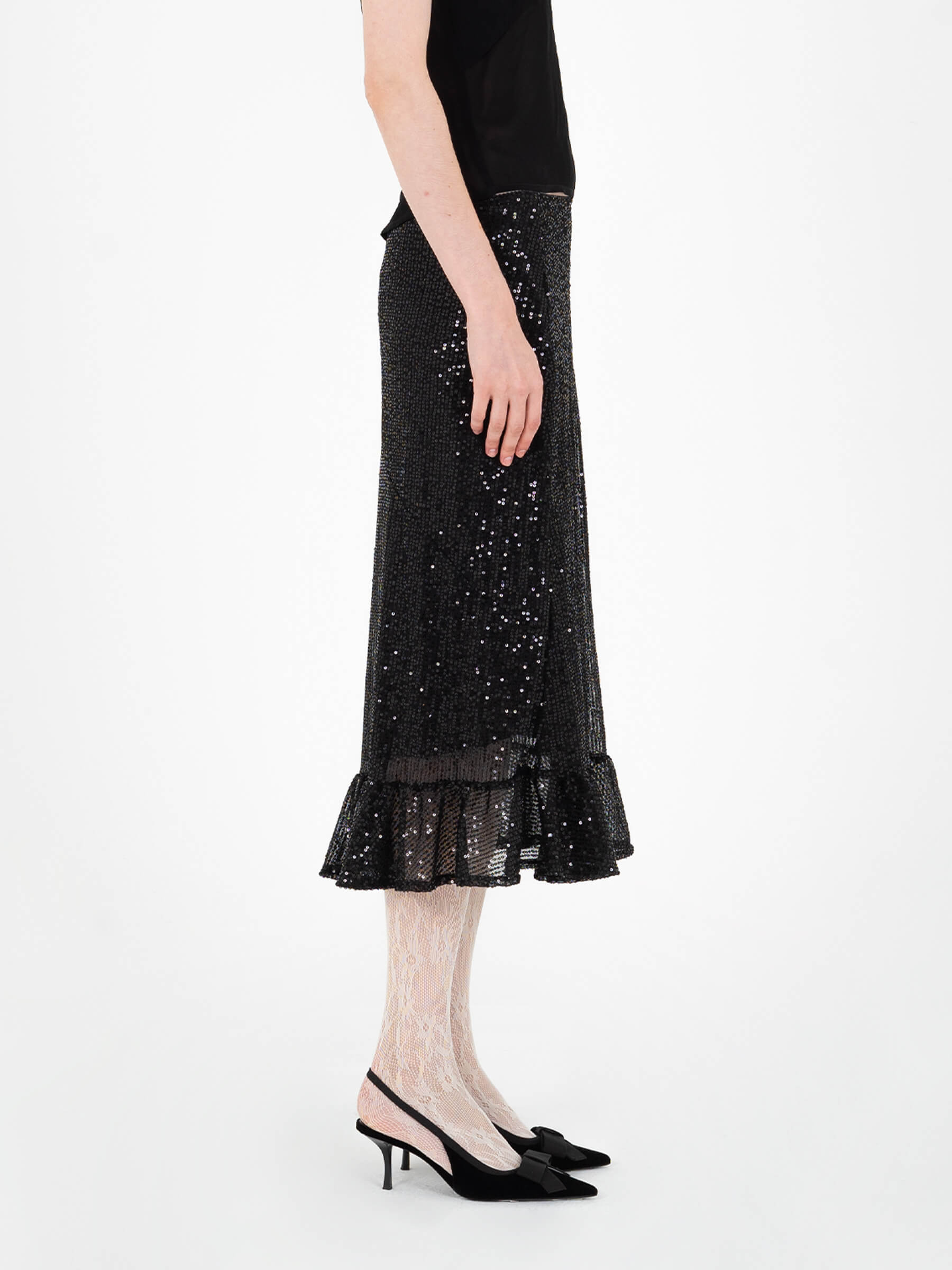 Esteem Black Sequin Midi Skirt falda