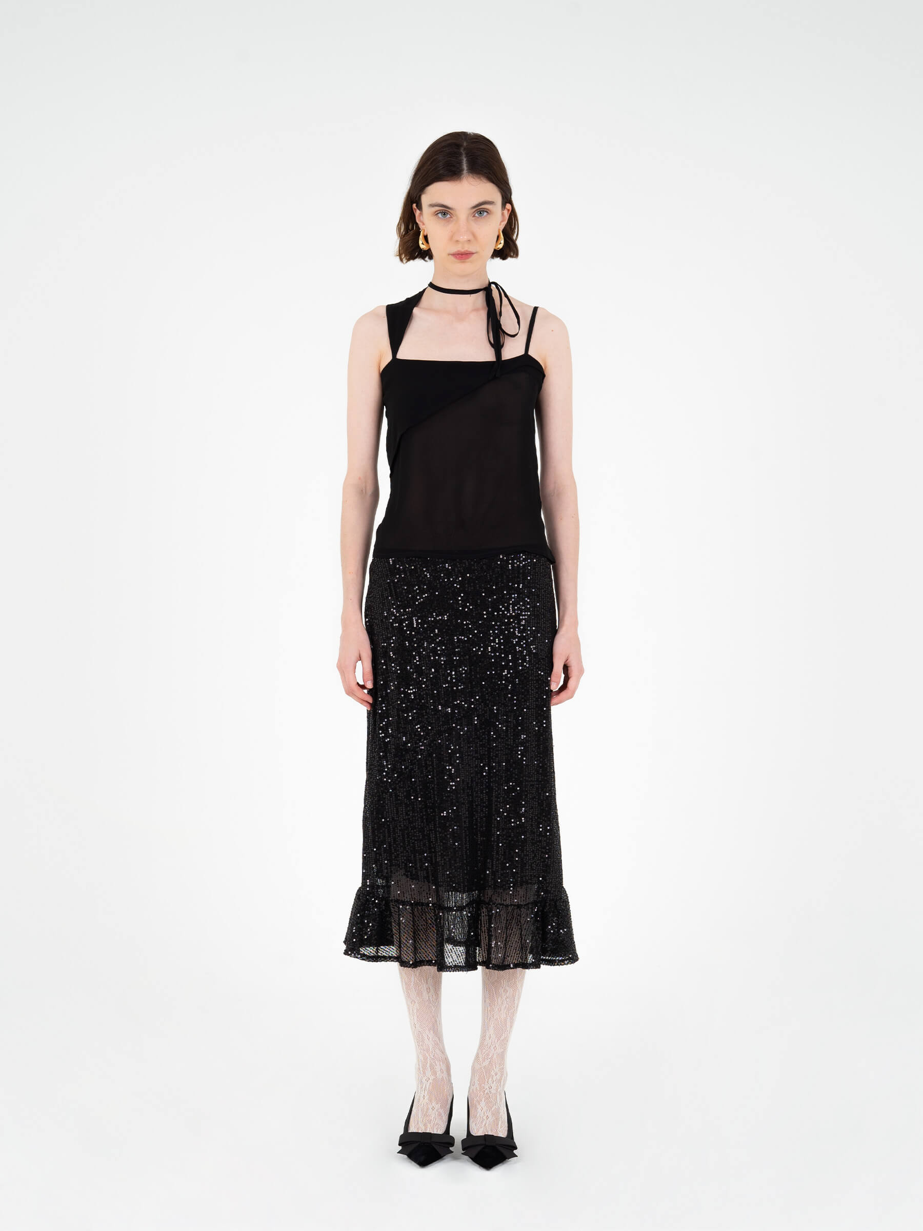 Esteem Black Sequin Midi Skirt falda