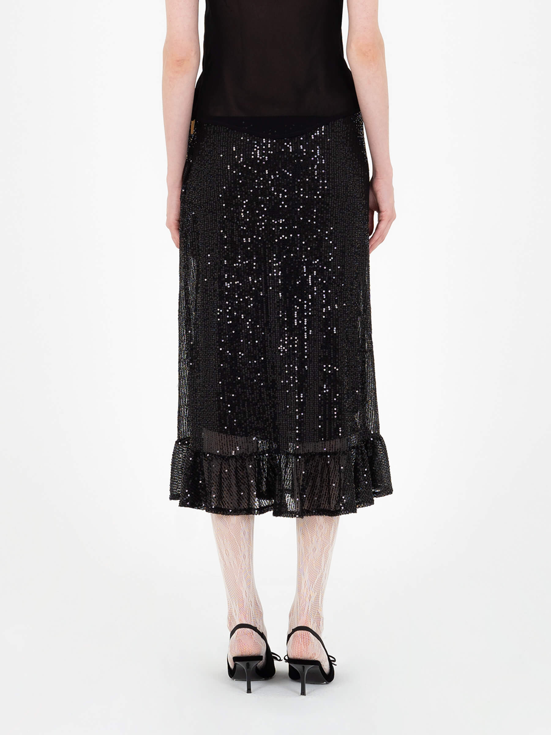 Esteem Black Sequin Midi Skirt falda