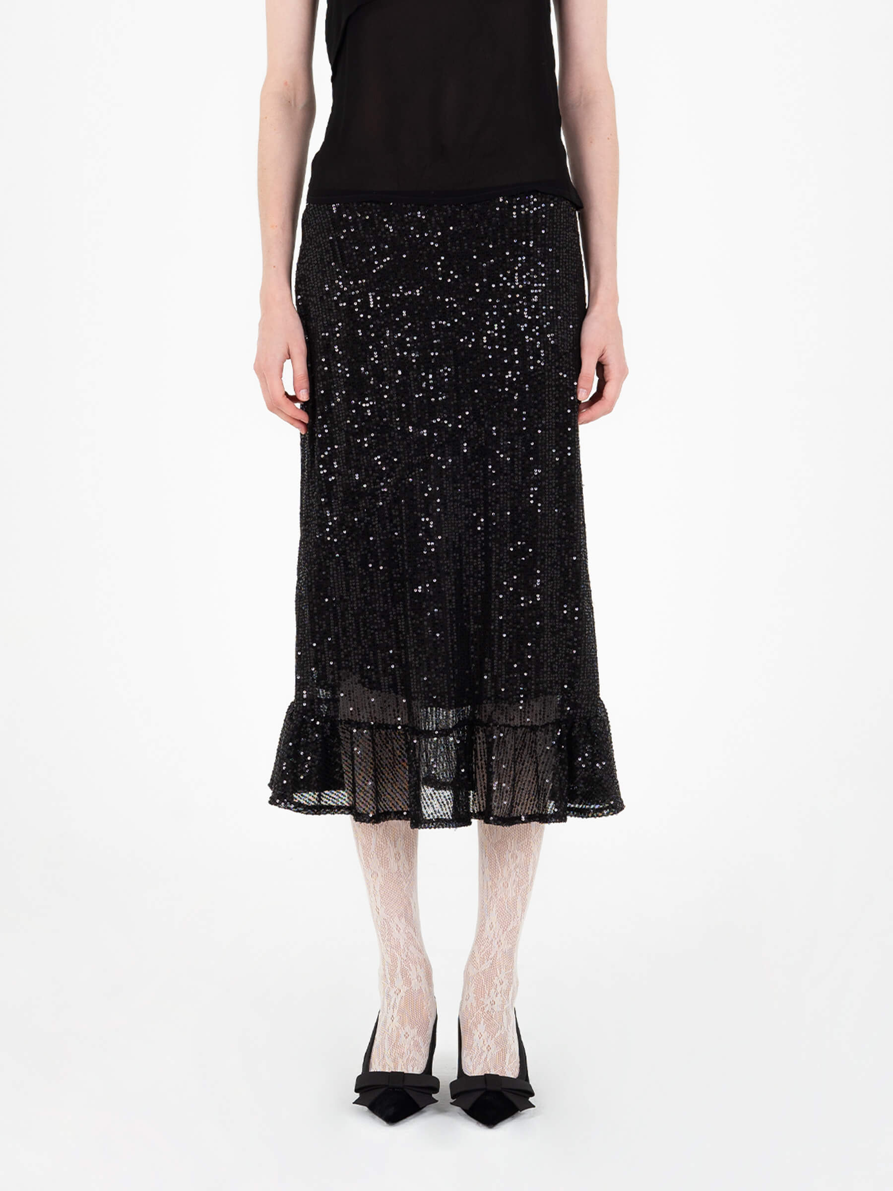 Esteem Black Sequin Midi Skirt falda