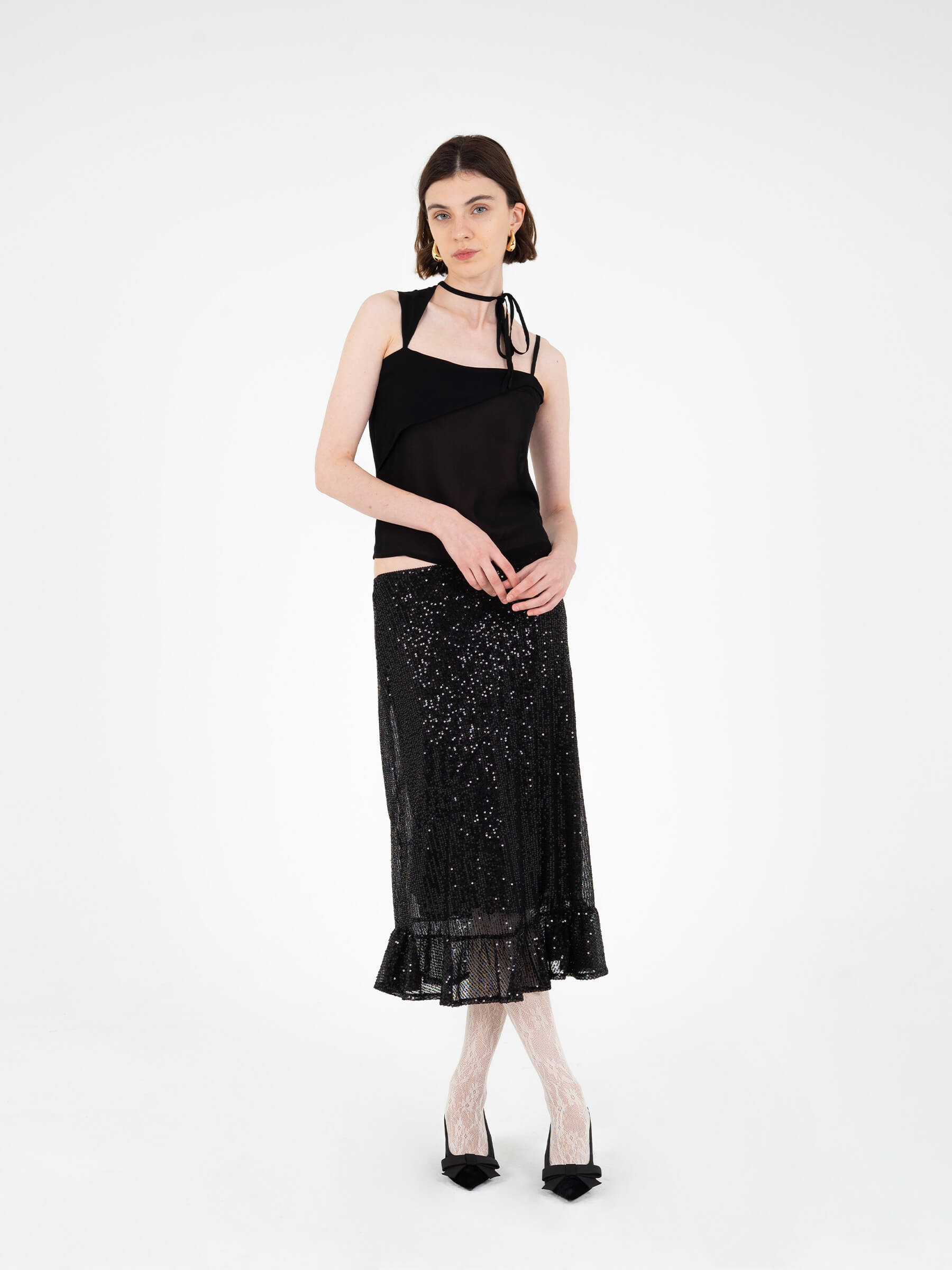Esteem Black Sequin Midi Skirt falda