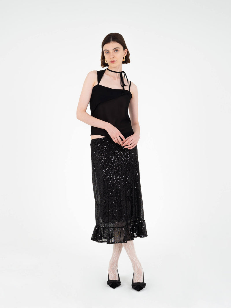 Esteem Black Sequin Midi Skirt falda