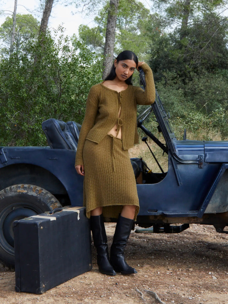 Exile Green Knit Midi Skirt