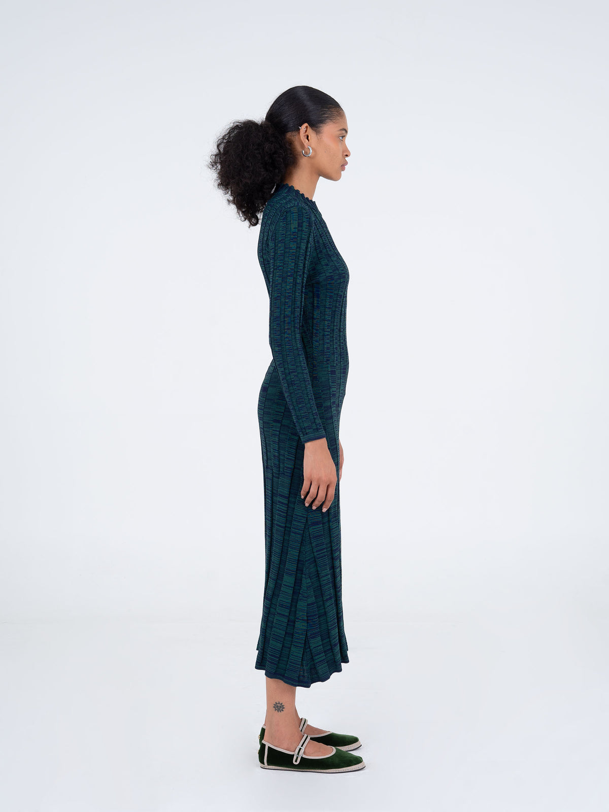 Fairy Blue and Green Ribbed Midi Dress vestidos