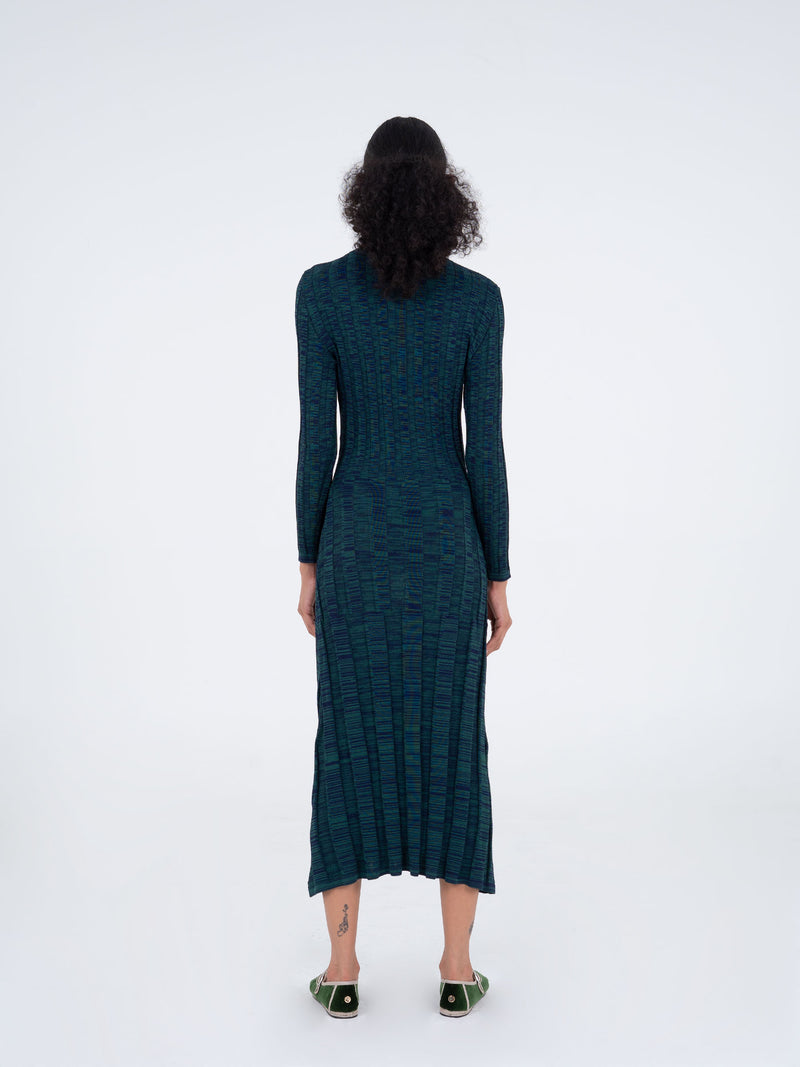 Fairy Blue and Green Ribbed Midi Dress vestidos