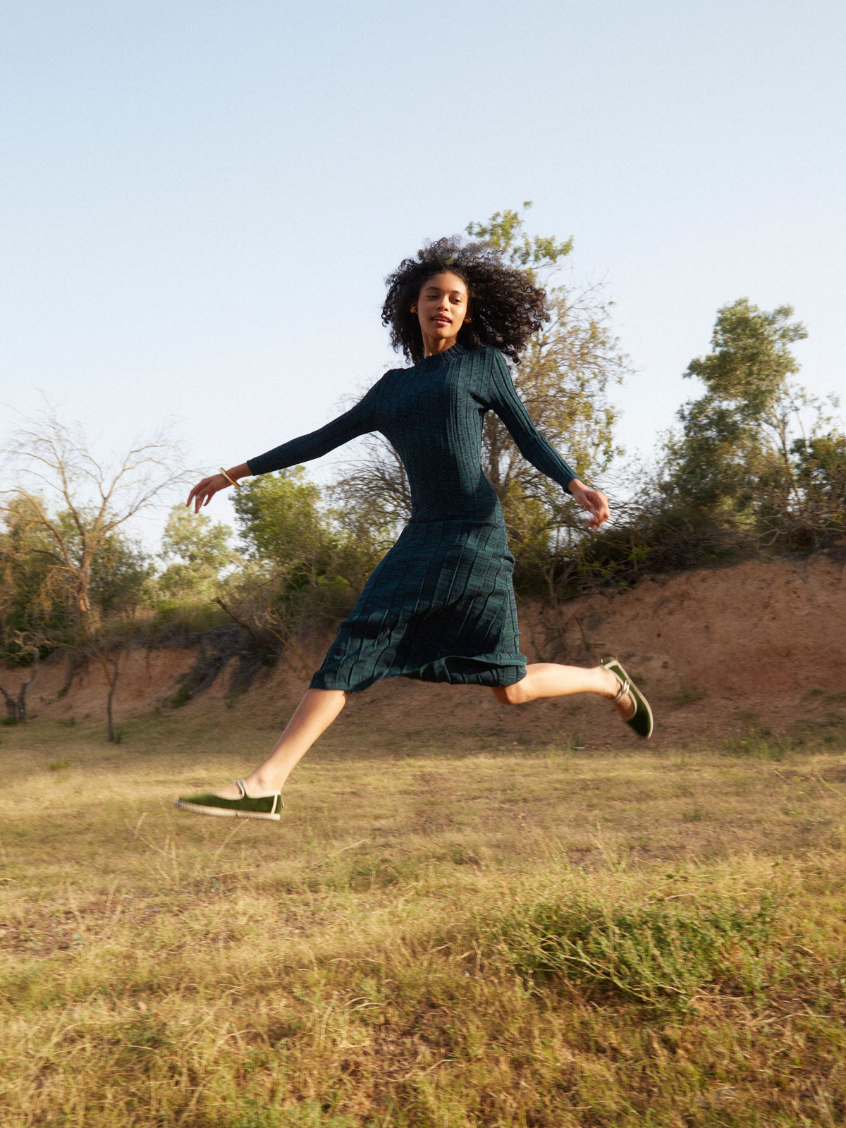 Fairy Blue and Green Ribbed Midi Dress vestidos