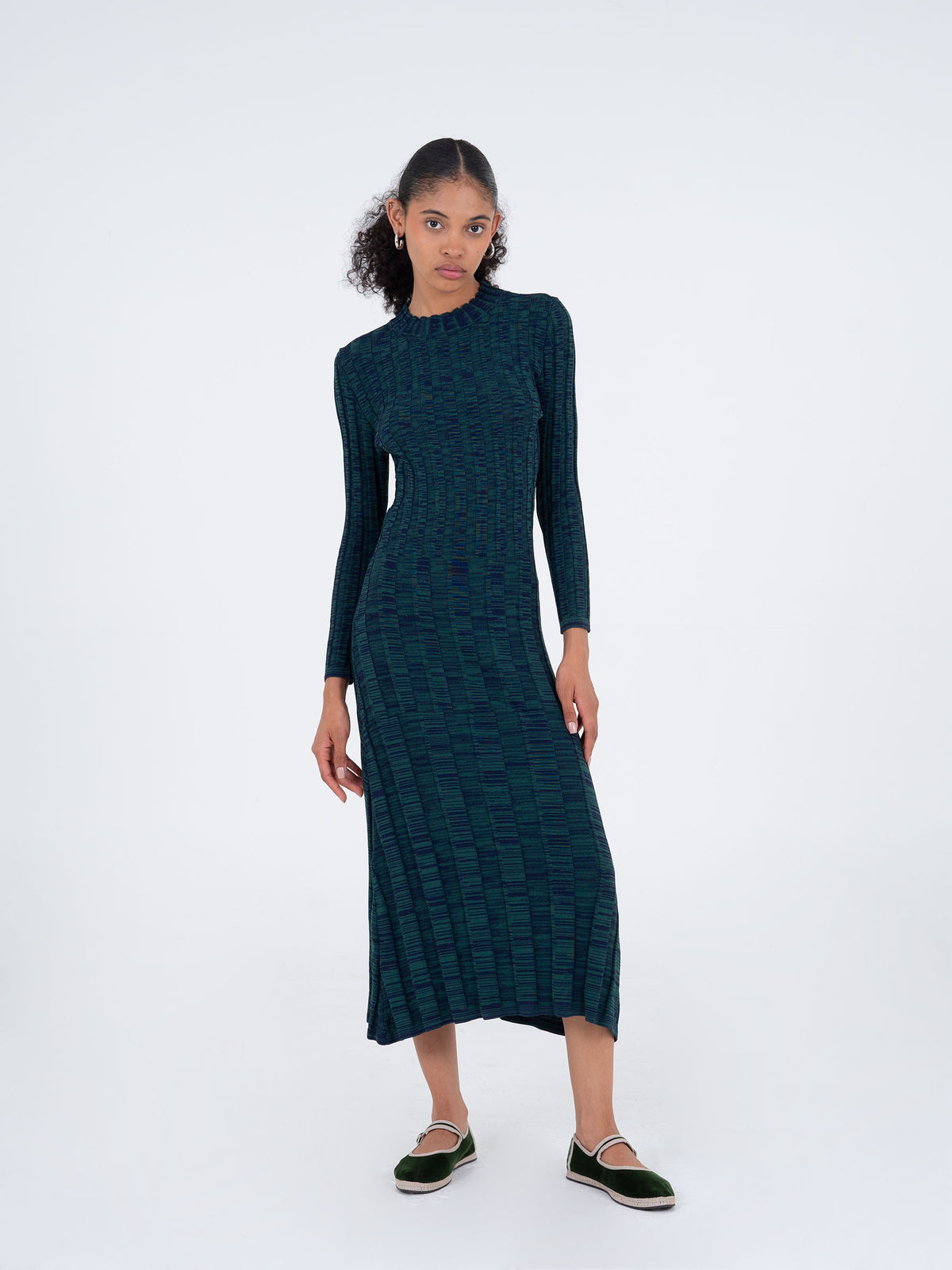 Fairy Blue and Green Ribbed Midi Dress vestidos