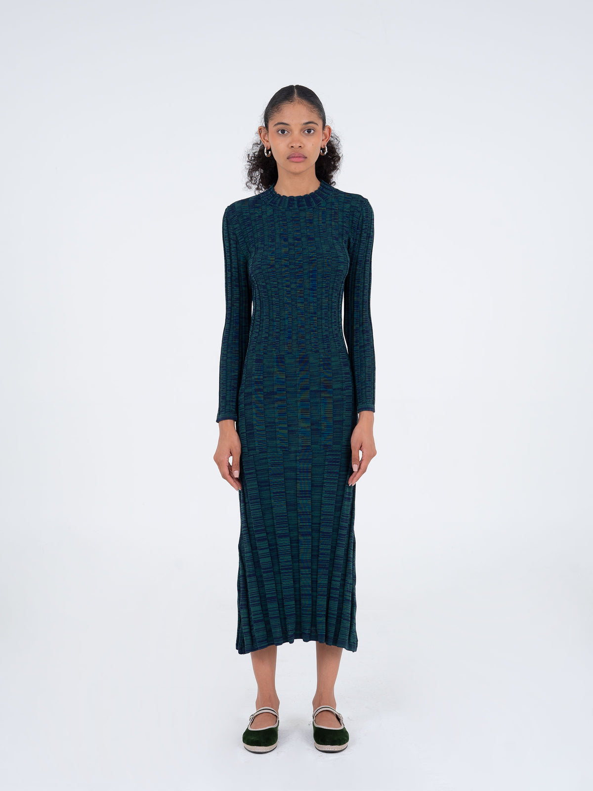 Fairy Blue and Green Ribbed Midi Dress vestidos