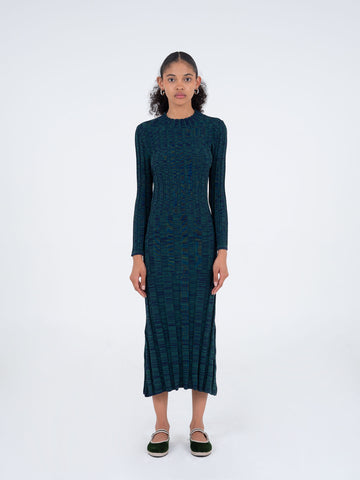 Fairy Blue and Green Ribbed Midi Dress vestidos