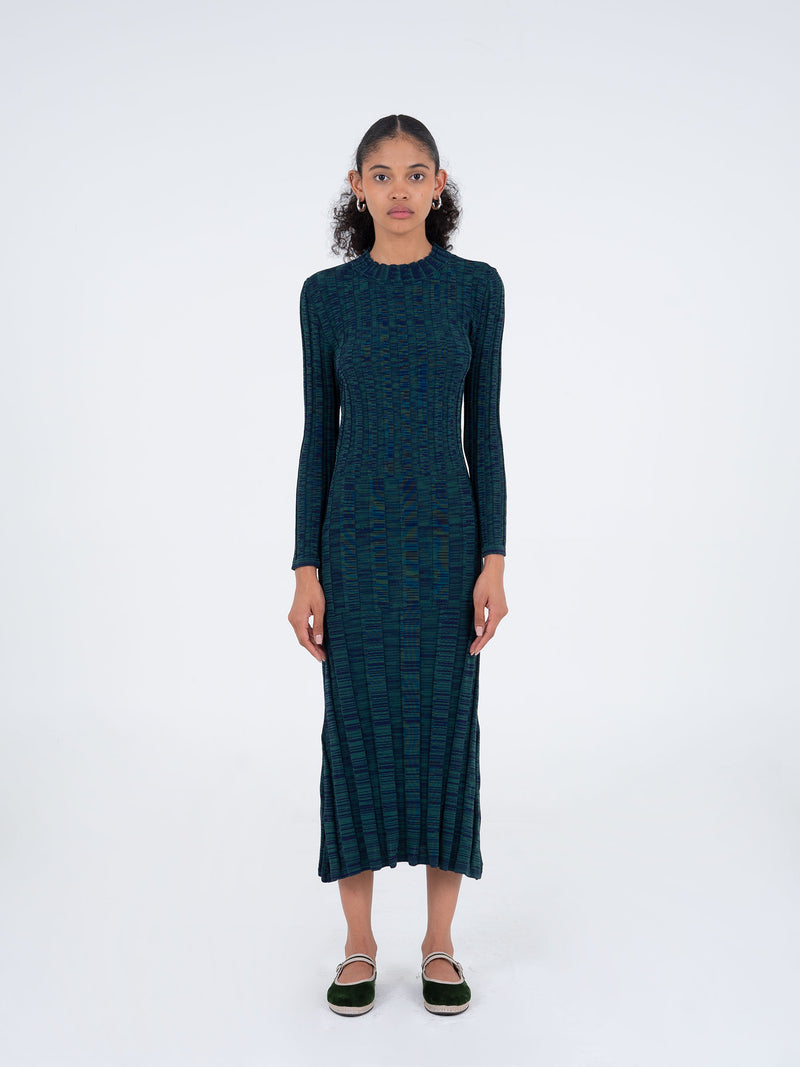 Fairy Blue and Green Ribbed Midi Dress vestidos