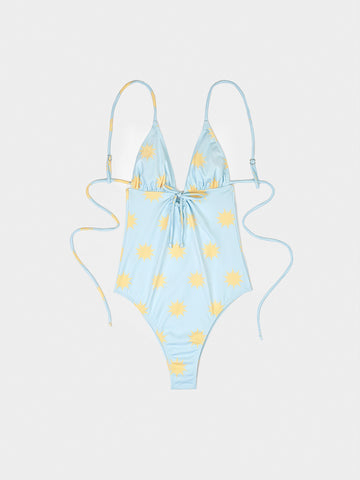 Illusion Sun-Printed Blue Swimsuit