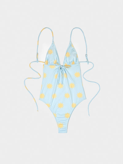 Illusion Sun-Printed Blue Swimsuit