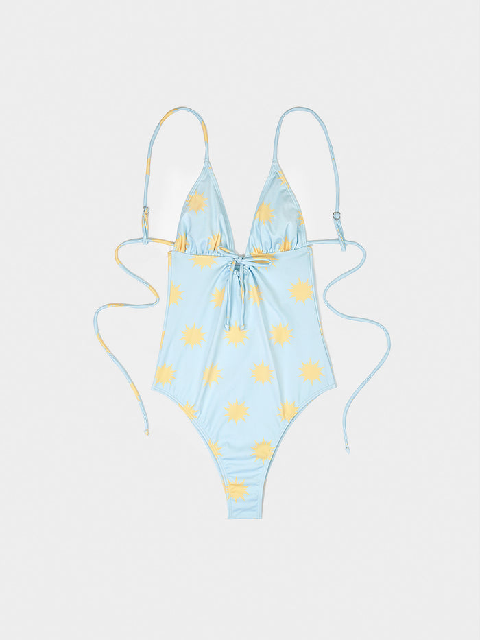 Illusion Sun-Printed Blue Swimsuit