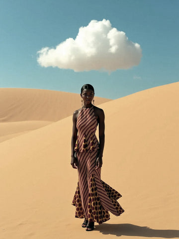 Immortal Burgundy and Yellow Contrast Stripes and Polka Dot Occasion Skirt 