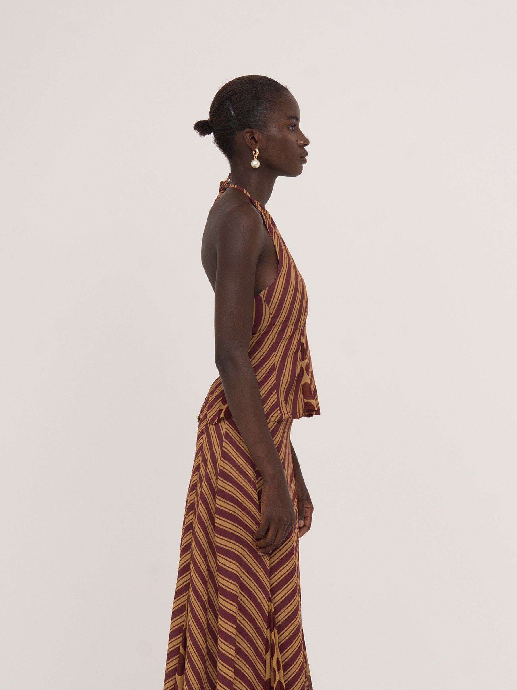 Immortal Burgundy and Yellow Contrast Stripes and Polka Dot Occasion Top top