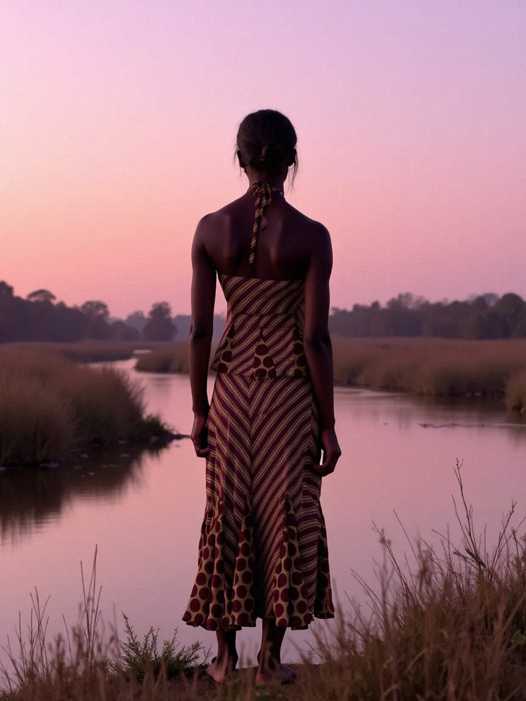 Immortal Burgundy and Yellow Contrast Stripes and Polka Dot Occasion Top top