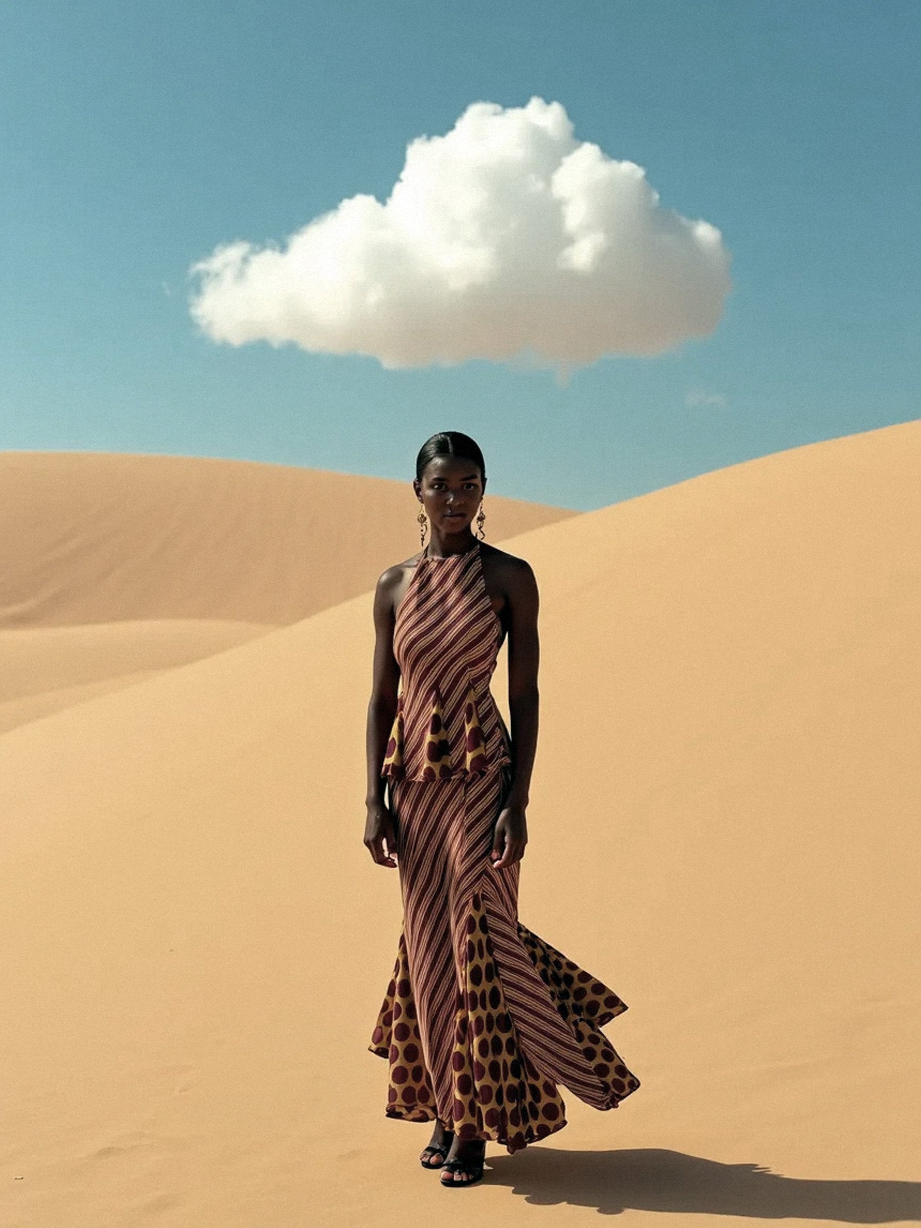 Immortal Burgundy and Yellow Contrast Stripes and Polka Dot Occasion Top top
