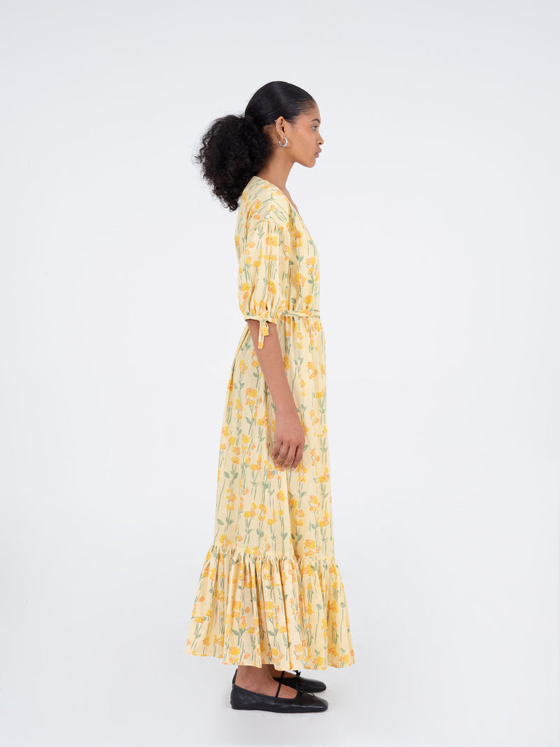 Iris Yellow Floral Print Dress vestidos