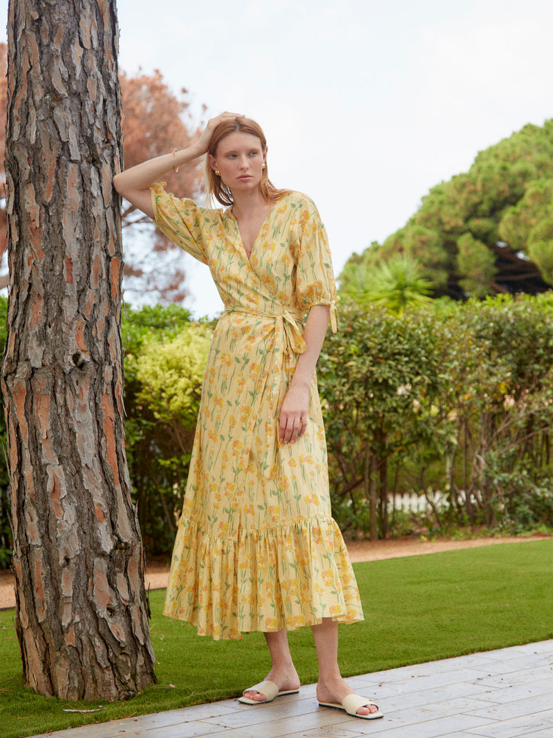 Iris Yellow Floral Print Dress vestidos