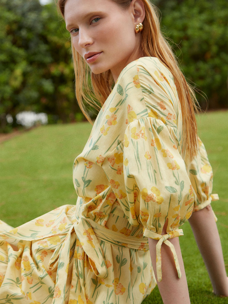 Iris Yellow Floral Print Dress vestidos