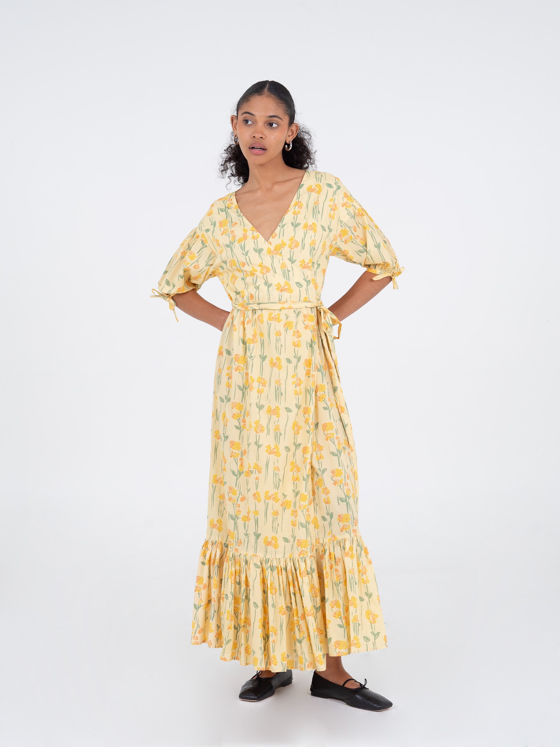 Iris Yellow Floral Print Dress vestidos