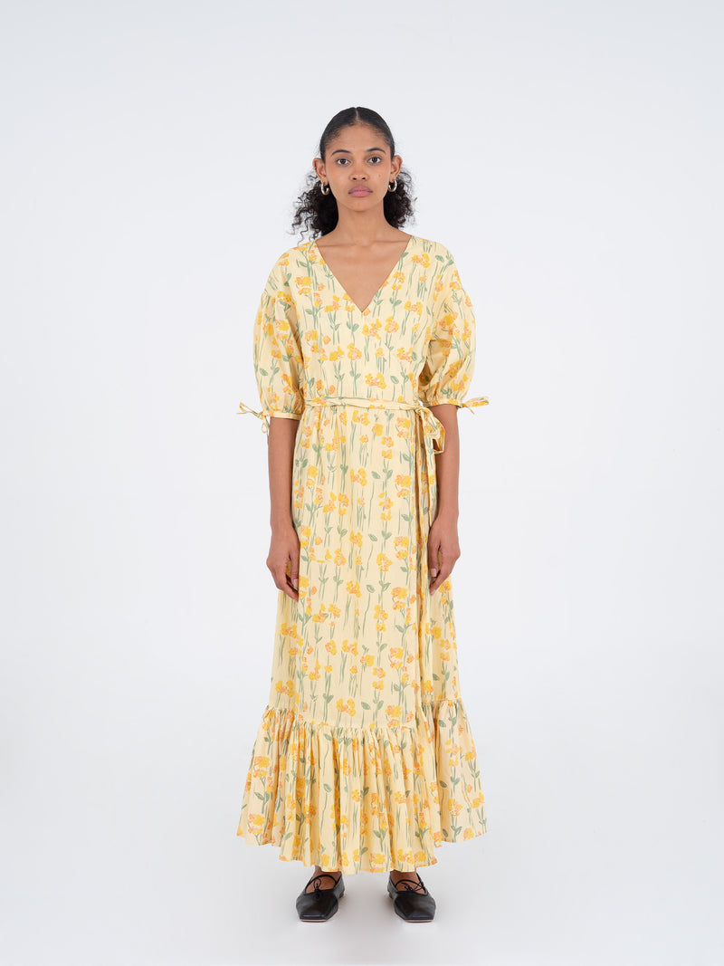 Iris Yellow Floral Print Dress vestidos