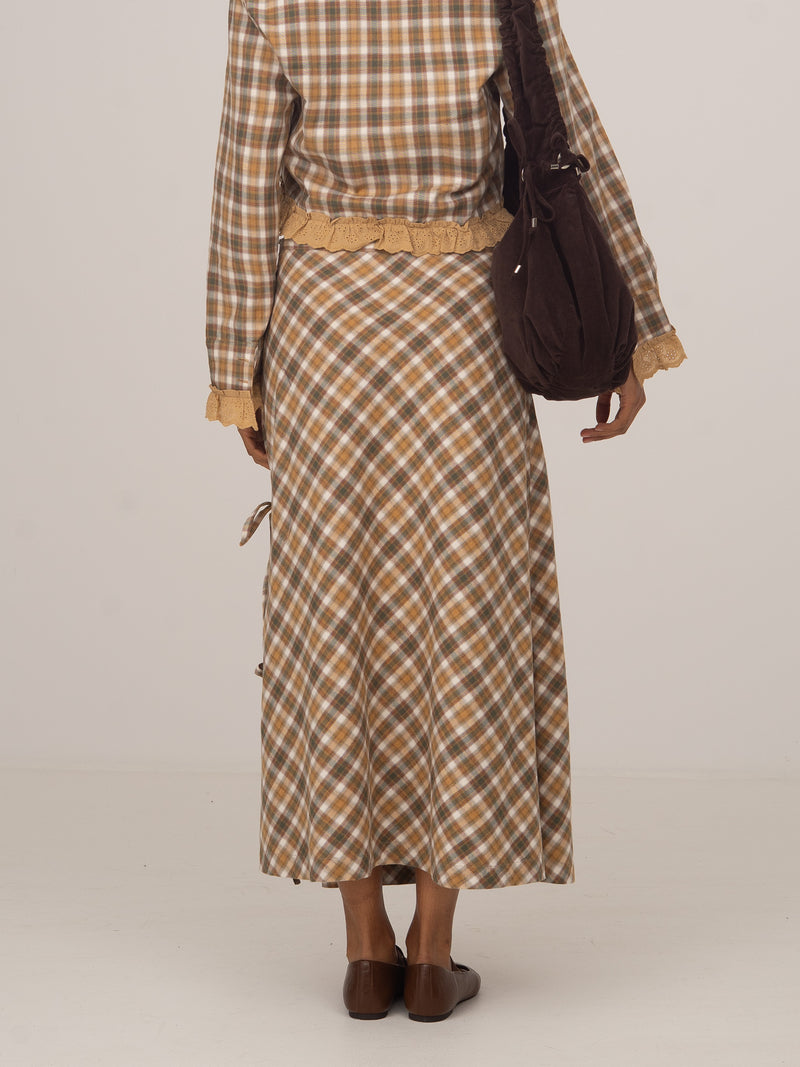 Willow Brown Plaid Midi Wrap Skirt