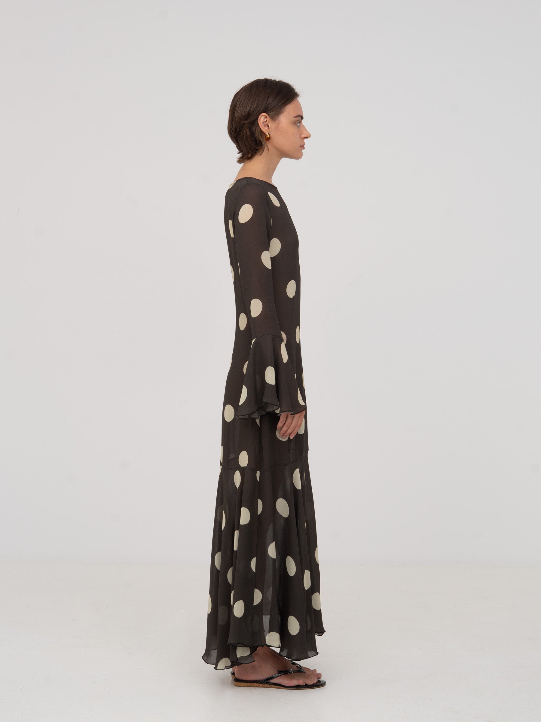 Brown and white polka dot Jester midi dress | CARMEN SAYS Brown and white polka dot Jester midi dress | CARMEN SAYS
