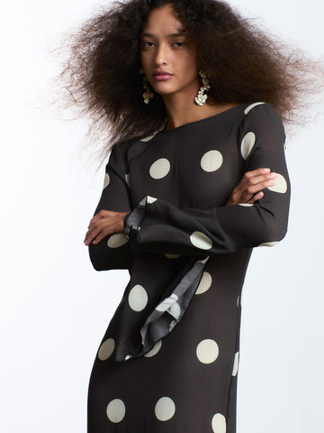 Brown and white polka dot Jester midi dress | CARMEN SAYS Brown and white polka dot Jester midi dress | CARMEN SAYS