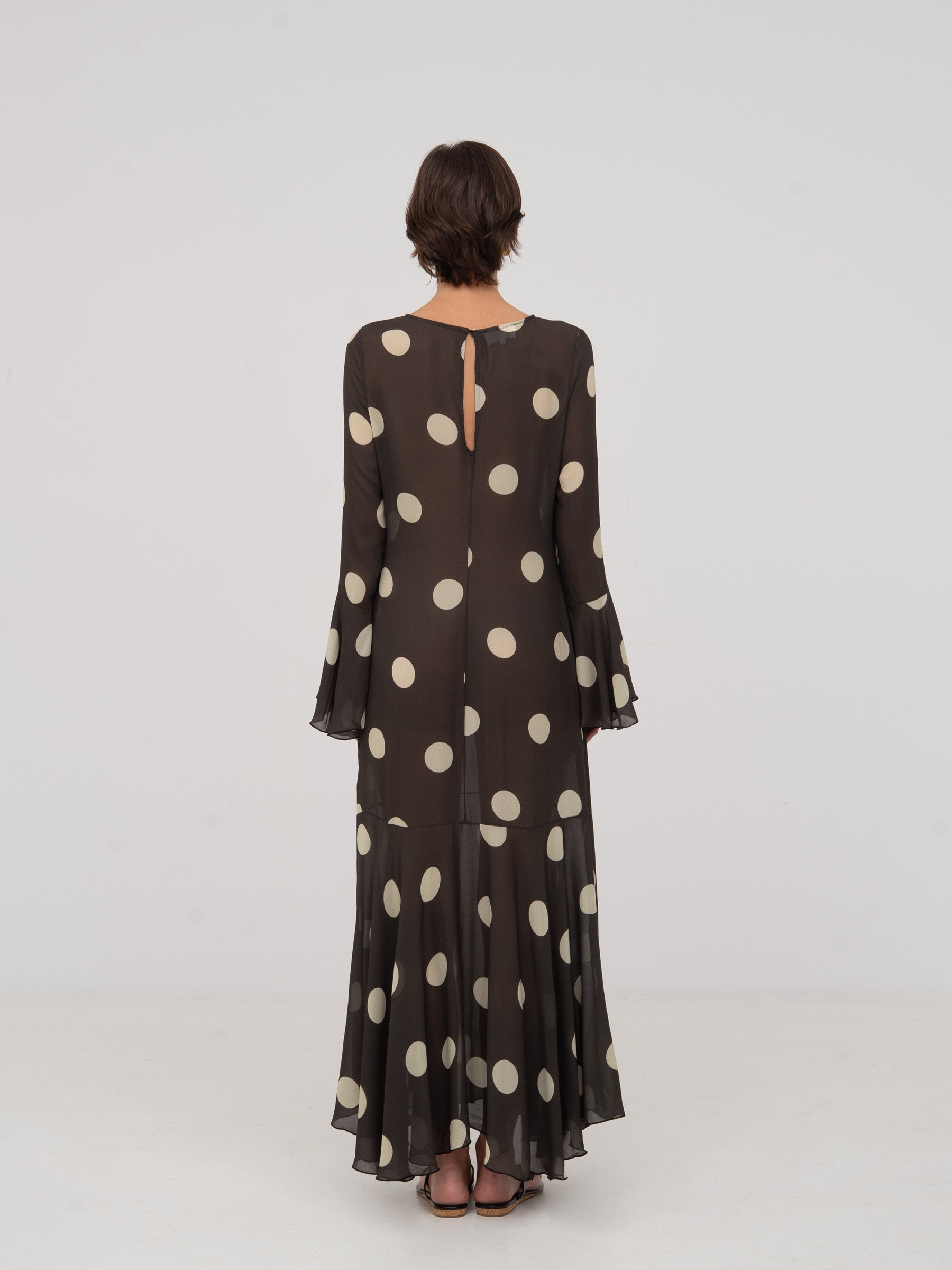 Brown and white polka dot Jester midi dress | CARMEN SAYS Brown and white polka dot Jester midi dress | CARMEN SAYS