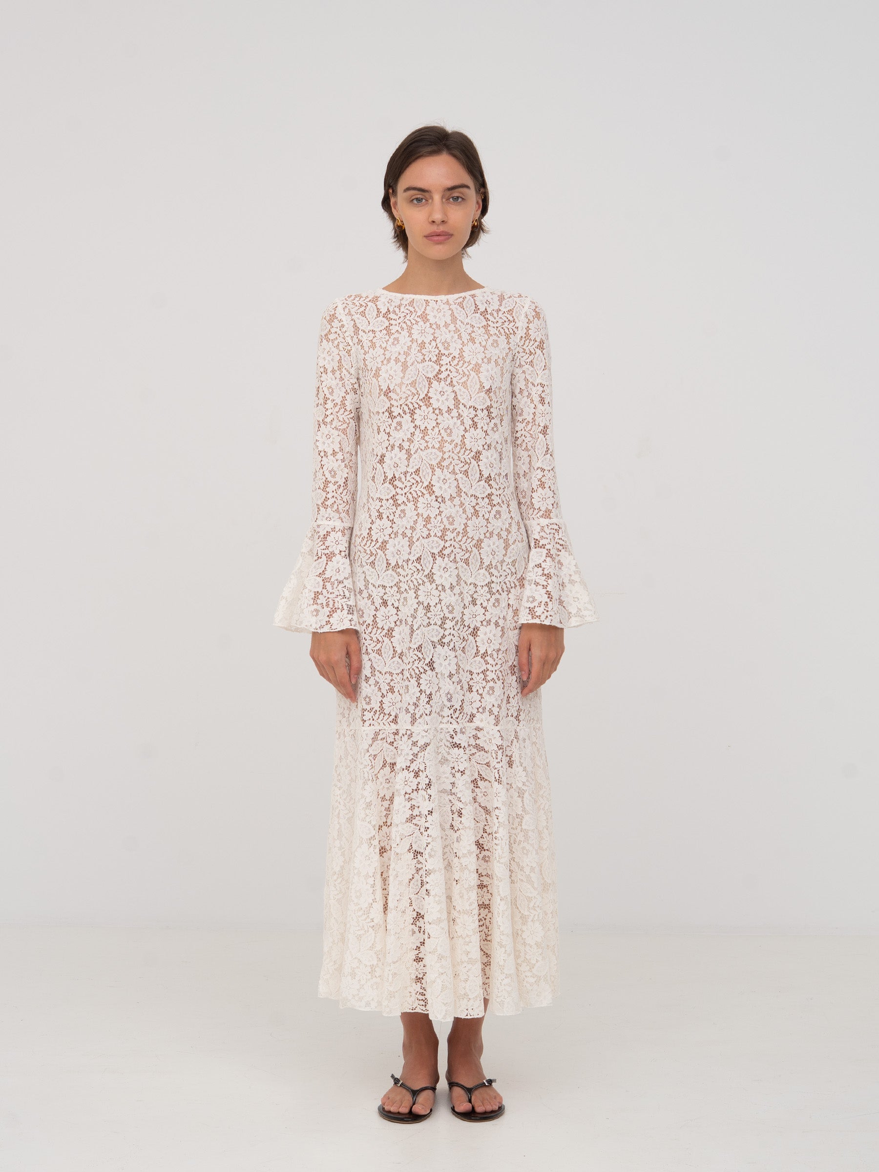 Jester Long-Sleeved White Lace Midi Dress Jester Long-Sleeved White Lace Midi Dress