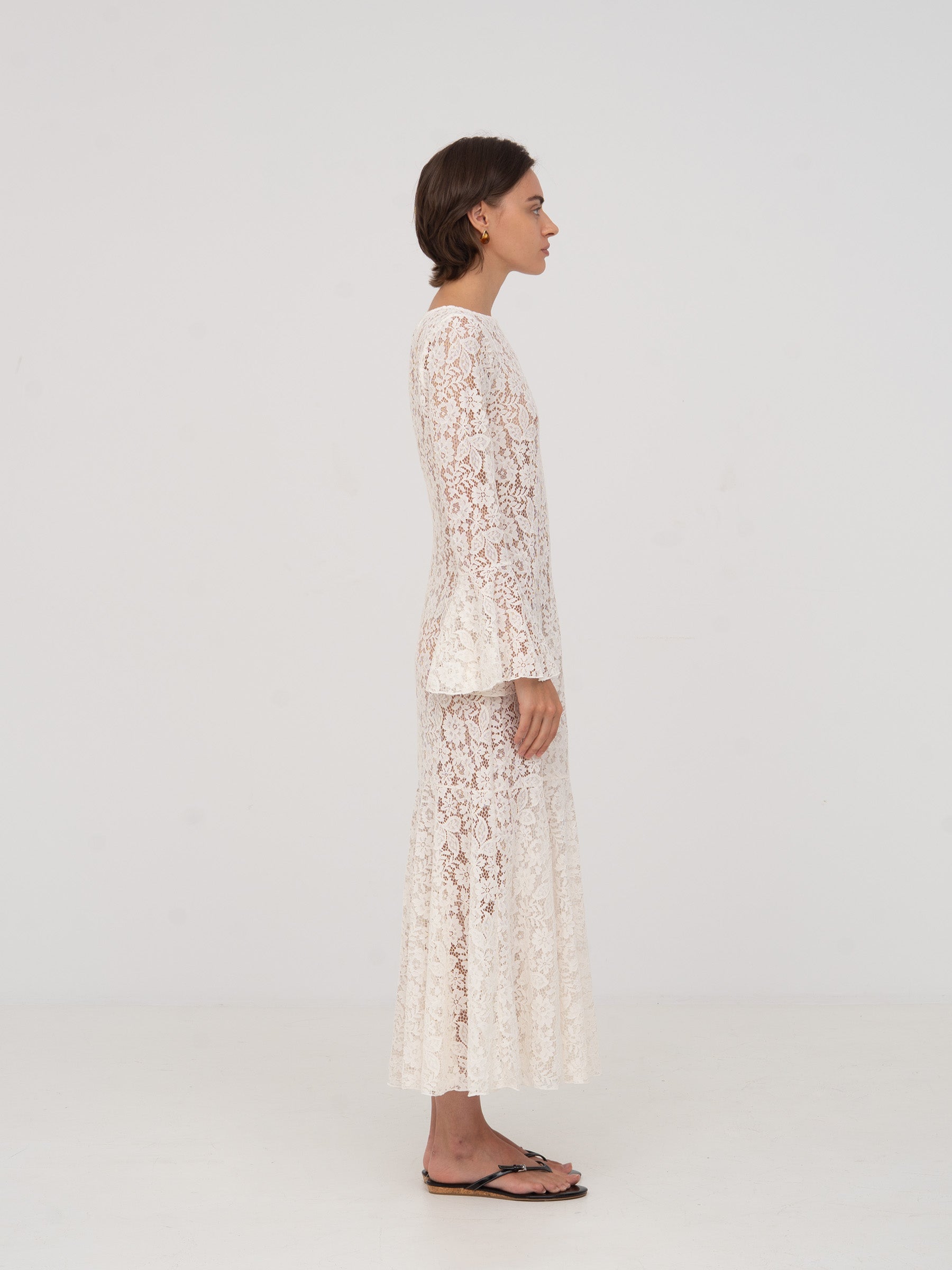 Jester Long-Sleeved White Lace Midi Dress | Carmen Says