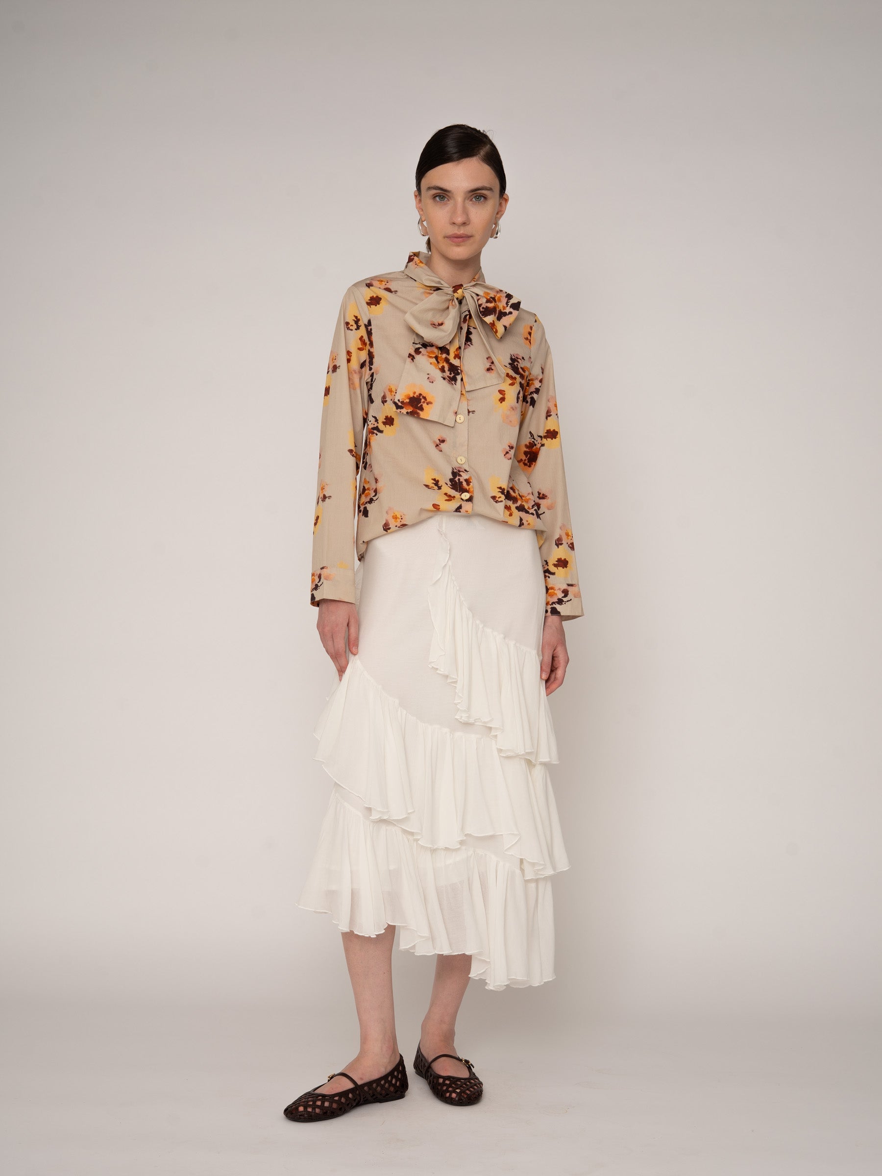 Juliette Floral Print Ribbon Blouse top