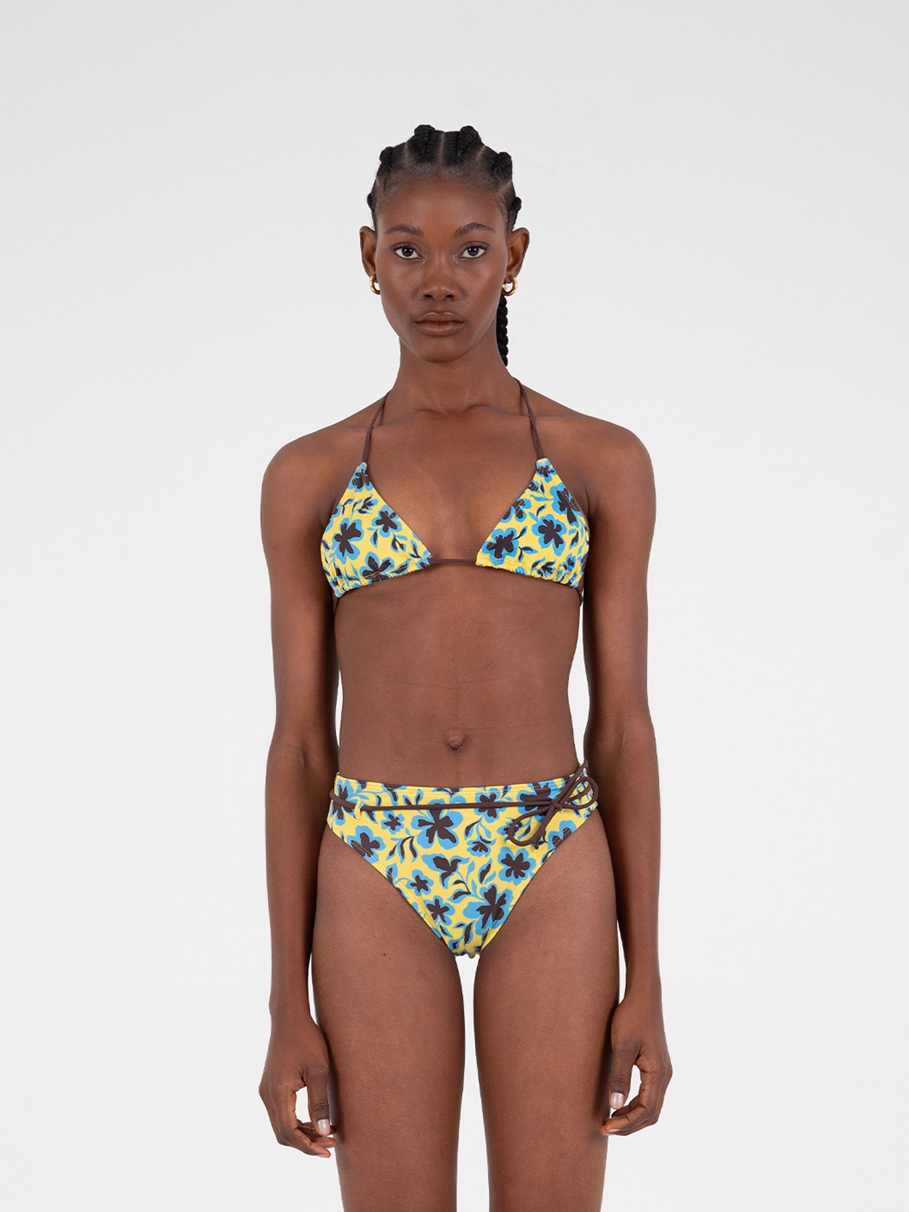 Lagoon Yellow Floral Print Bikini Top Bañador