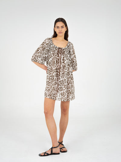 Lake Brown Flower Print Dress