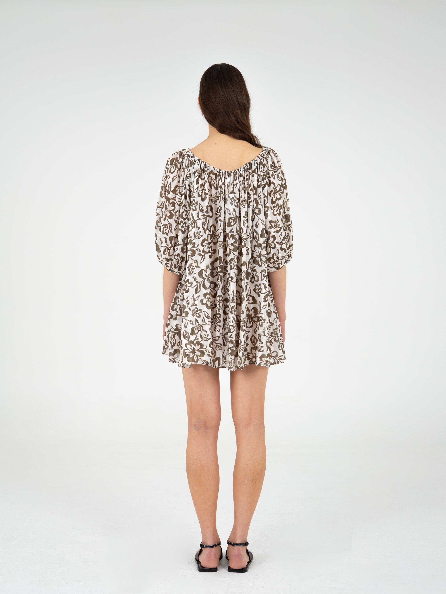 Lake Brown Flower Print Dress vestidos