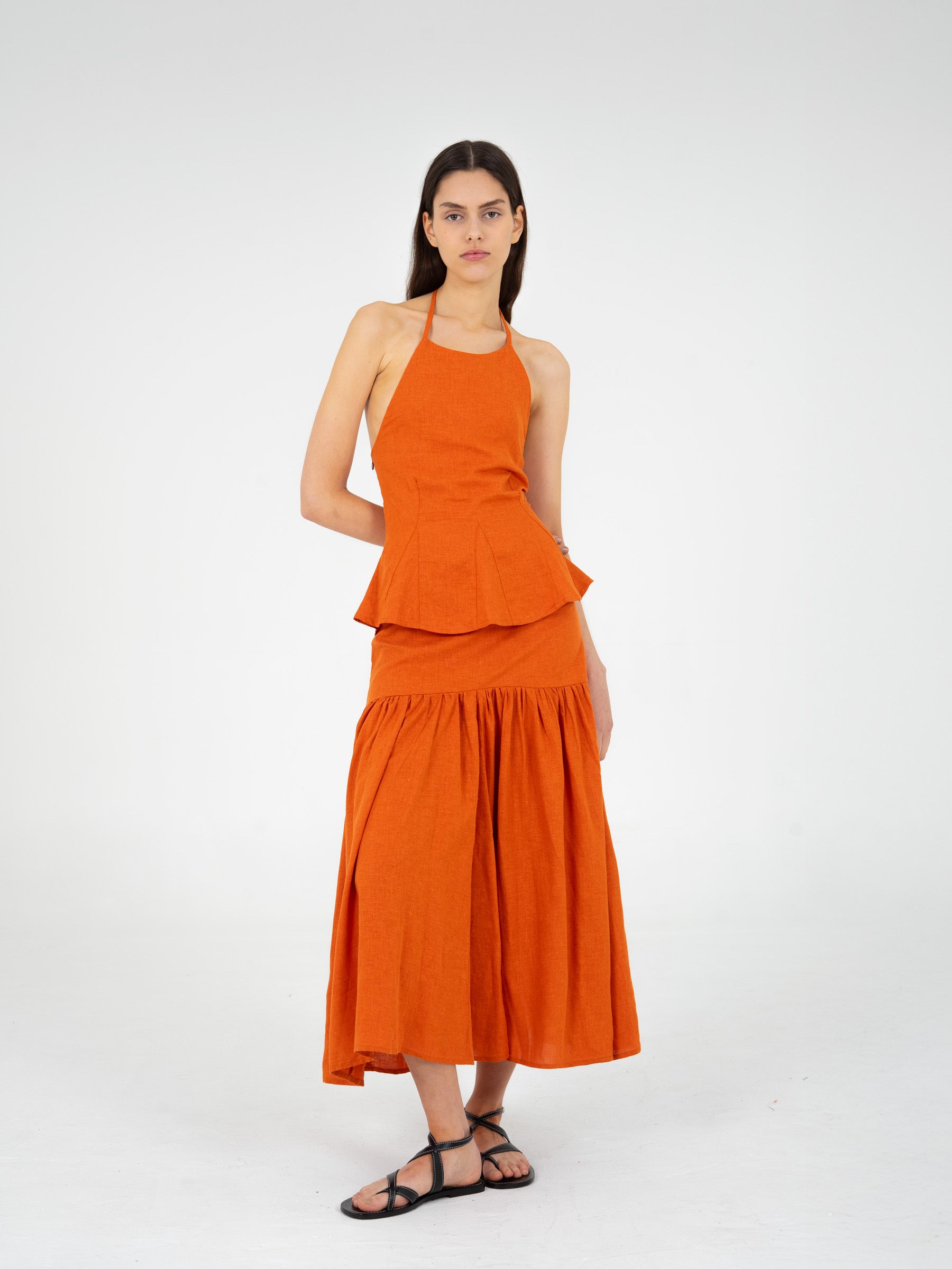 Leo Terracotta Linen Midi Skirt falda