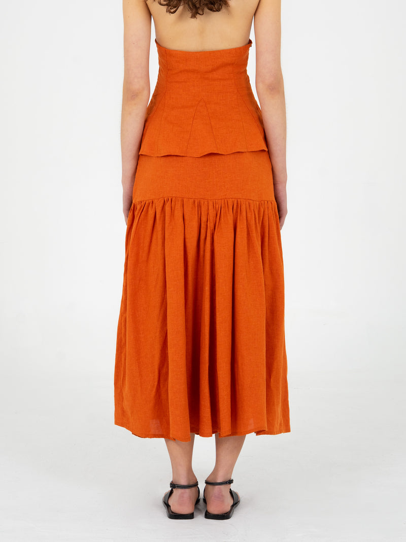 Leo Terracotta Linen Midi Skirt falda