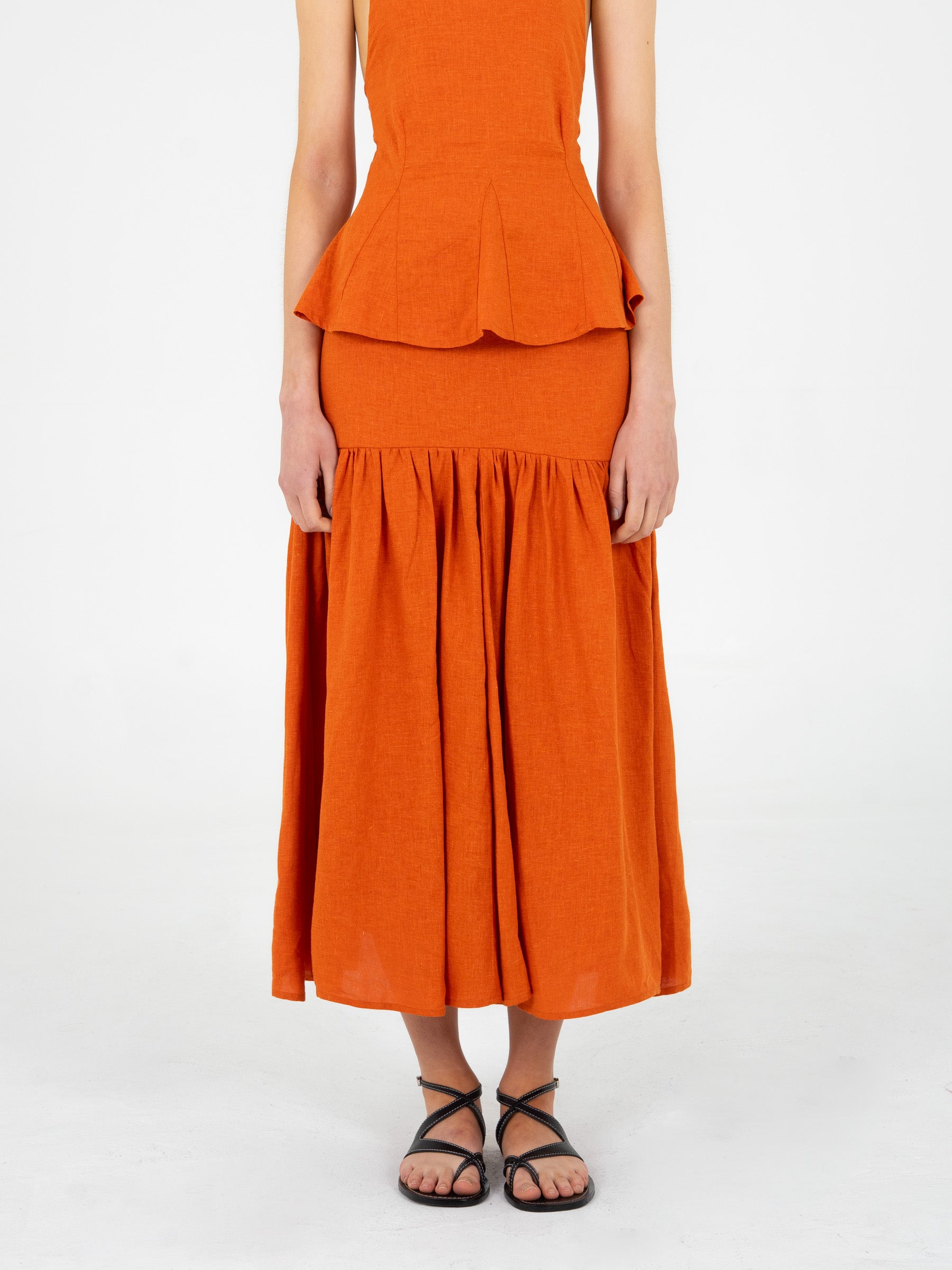 Leo Terracotta Linen Midi Skirt falda