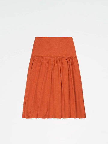 Leo Terracotta Linen Midi Skirt