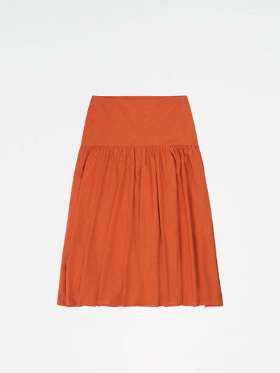 Leo Terracotta Linen Midi Skirt