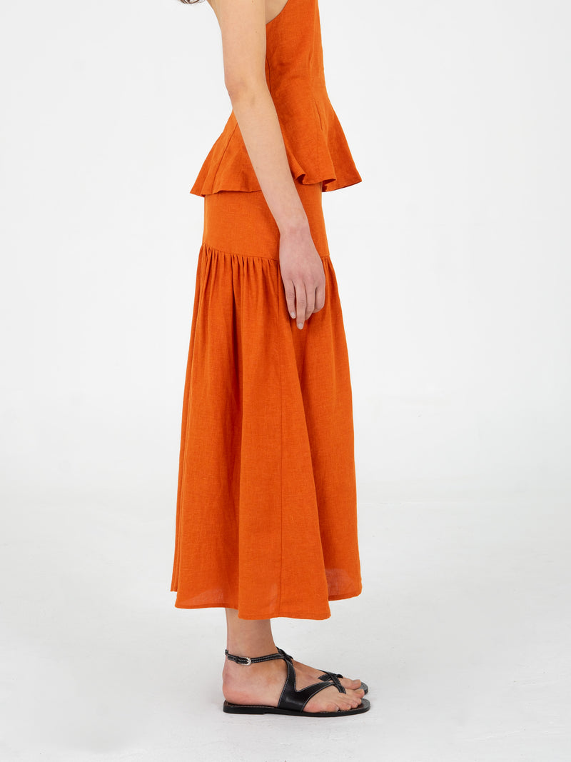 Leo Terracotta Linen Midi Skirt falda