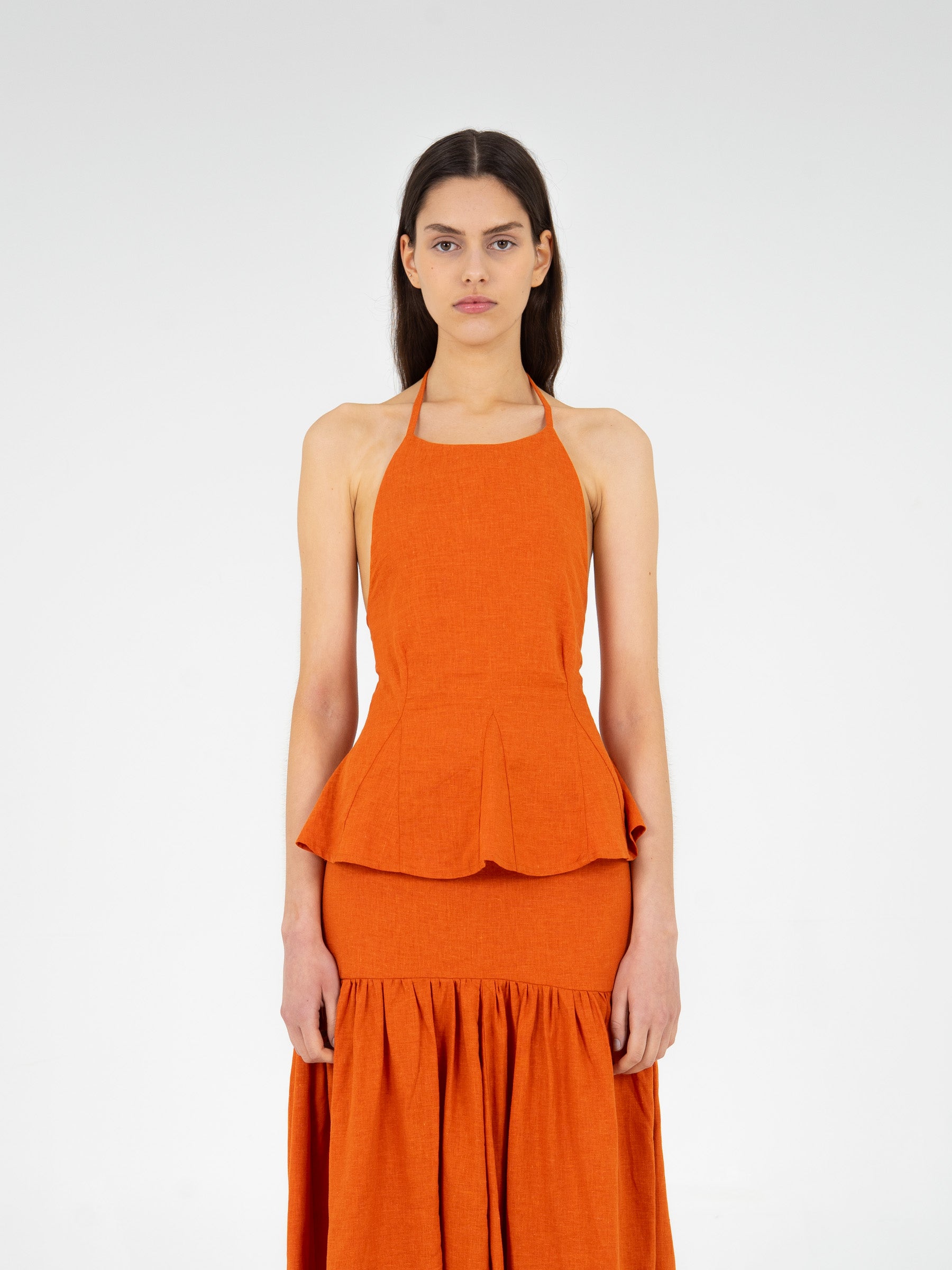 Leo Terracotta Linen Top top
