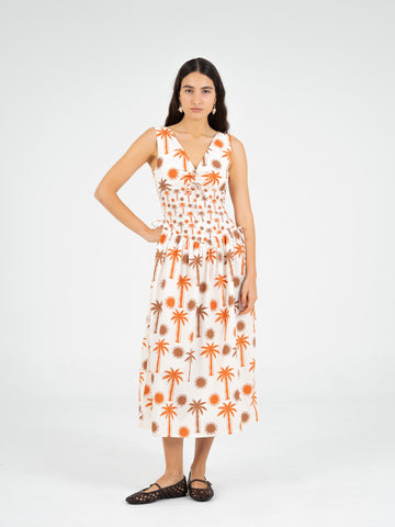 Leora Palm-Printed Dress