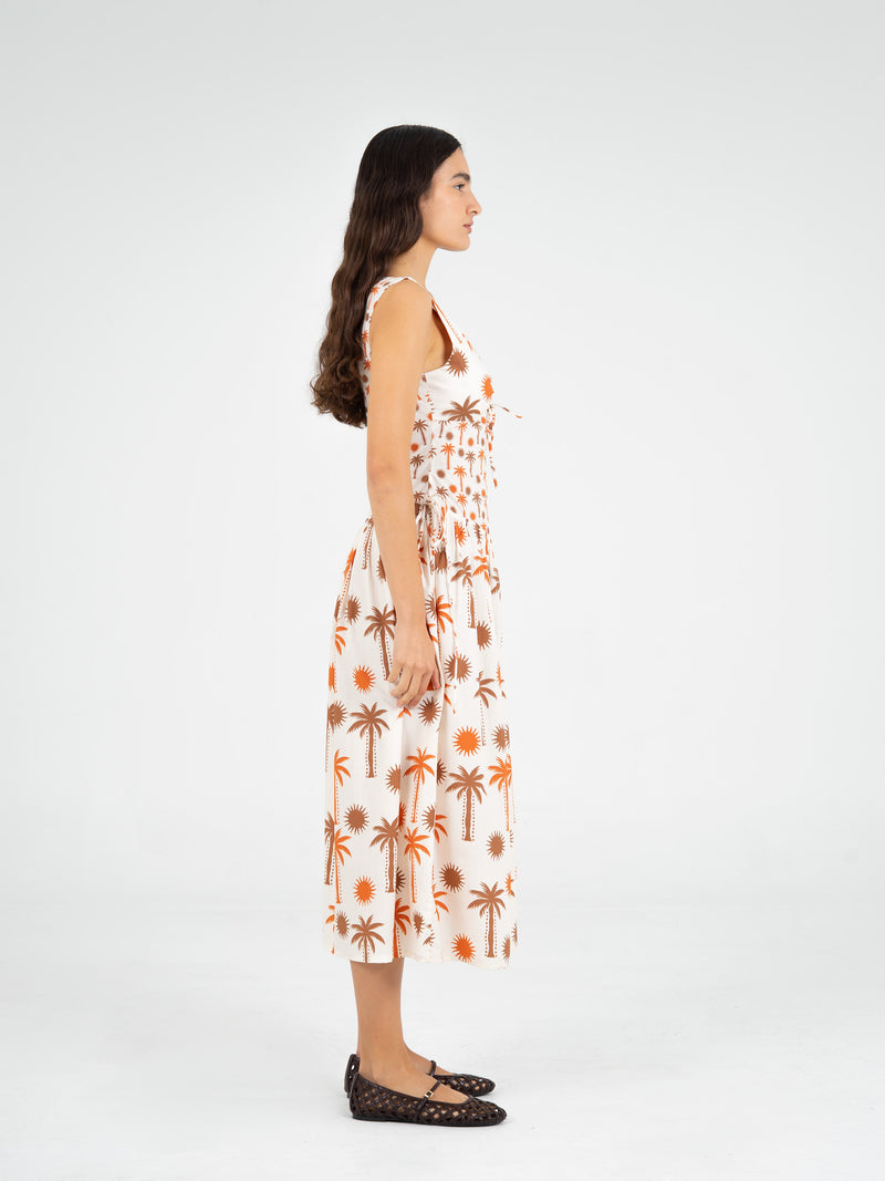 Leora Palm-Printed Dress vestidos