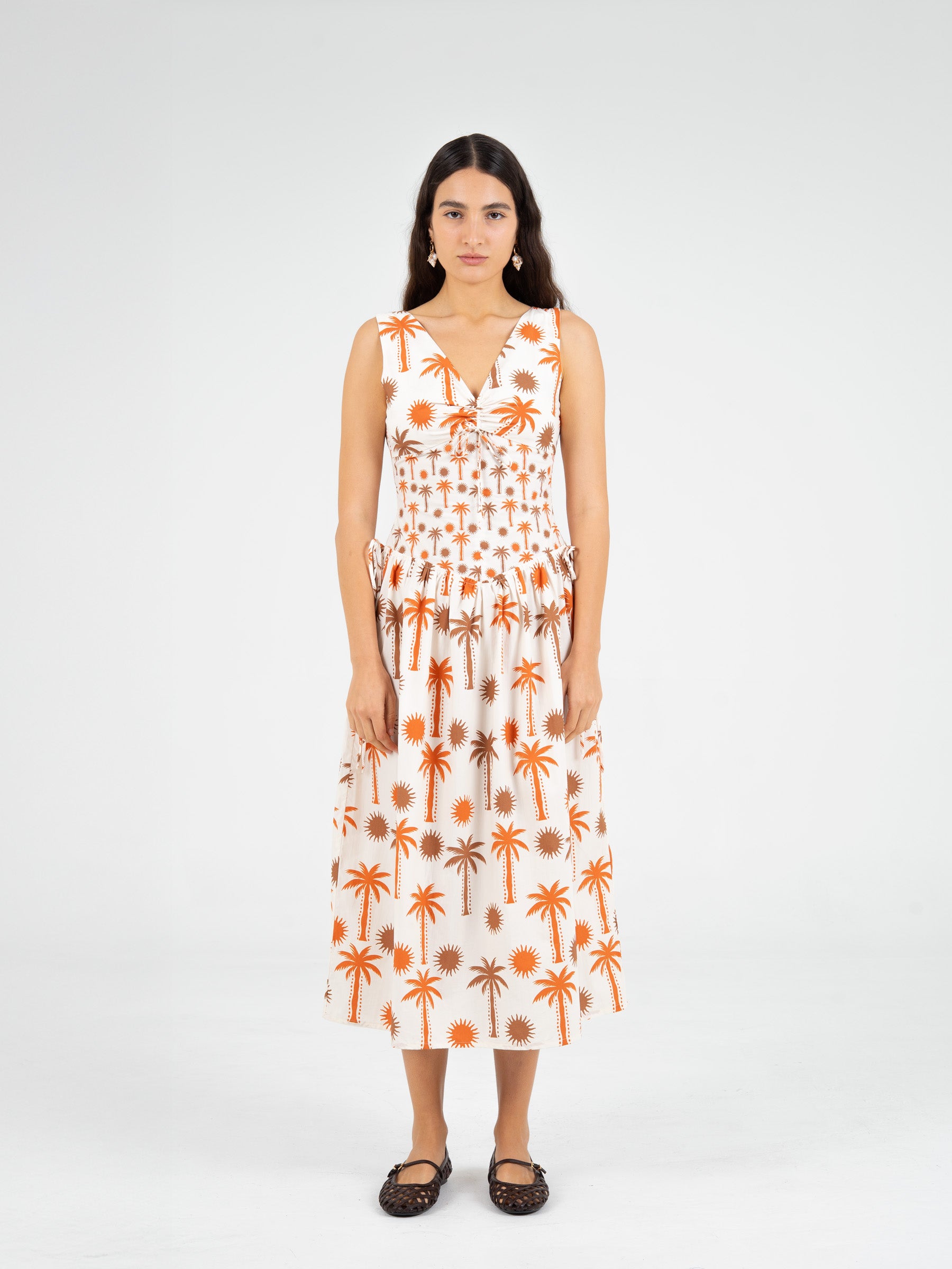 Leora Palm-Printed Dress vestidos