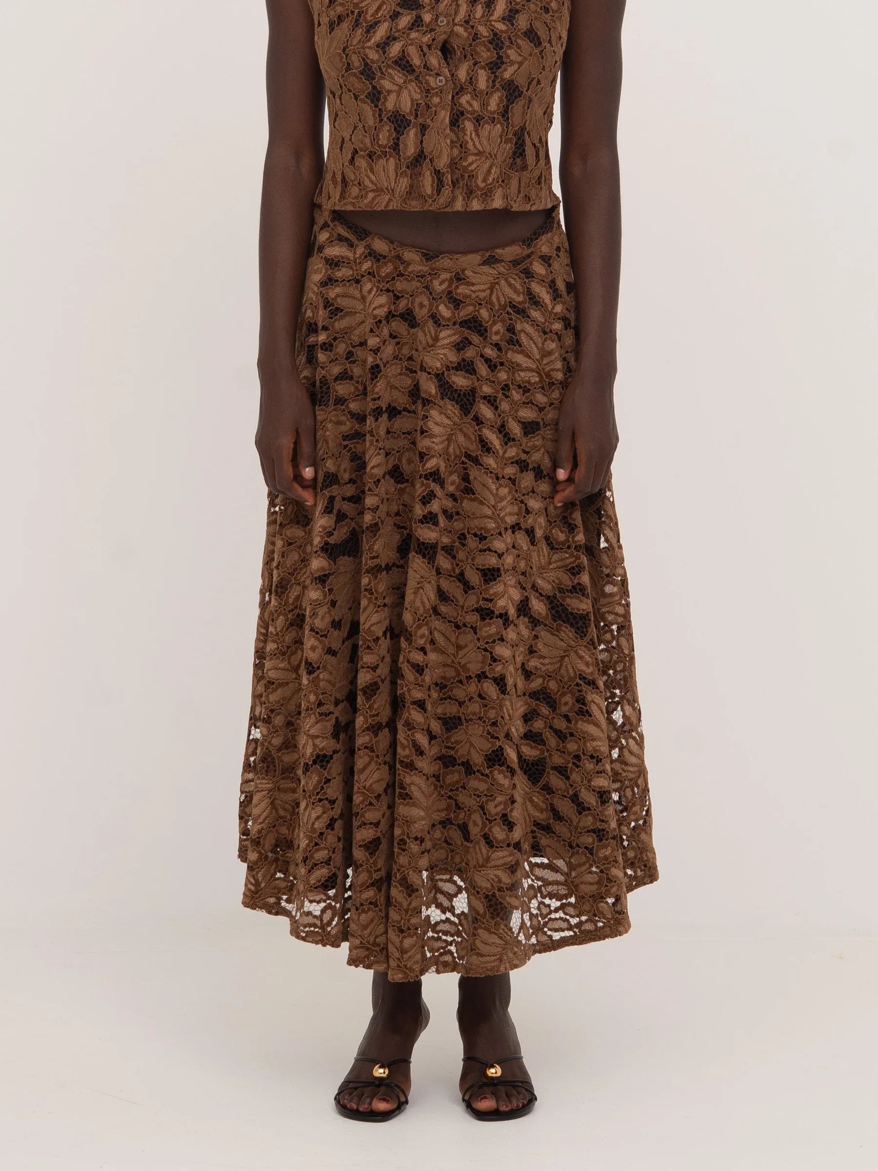 Lovers Brown Velvet Lace Occasion Skirt falda