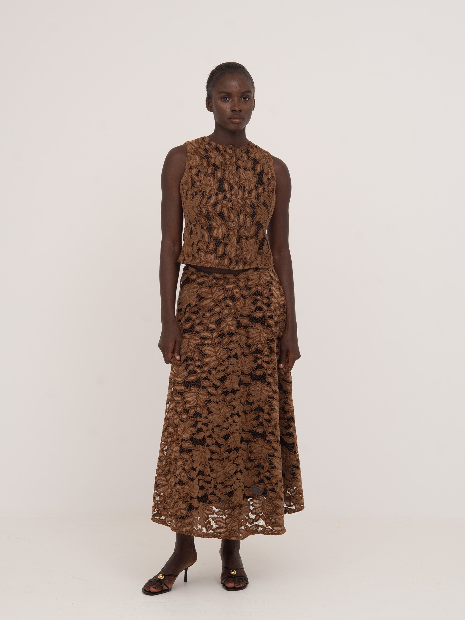 Lovers Brown Velvet Lace Occasion Skirt falda
