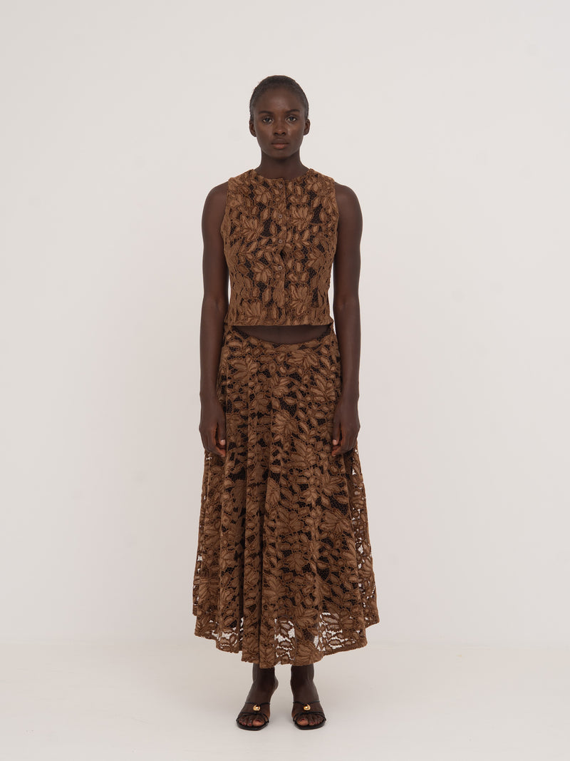 Lovers Brown Velvet Lace Occasion Skirt falda